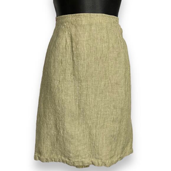 Coldwater Creek Linen Knee Length Skirt Women's S Green Tan Academia Striped Y2K - Picture 2 of 11